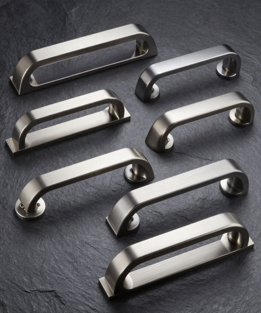 Custom metal door and equipment handles on a finished assembly
