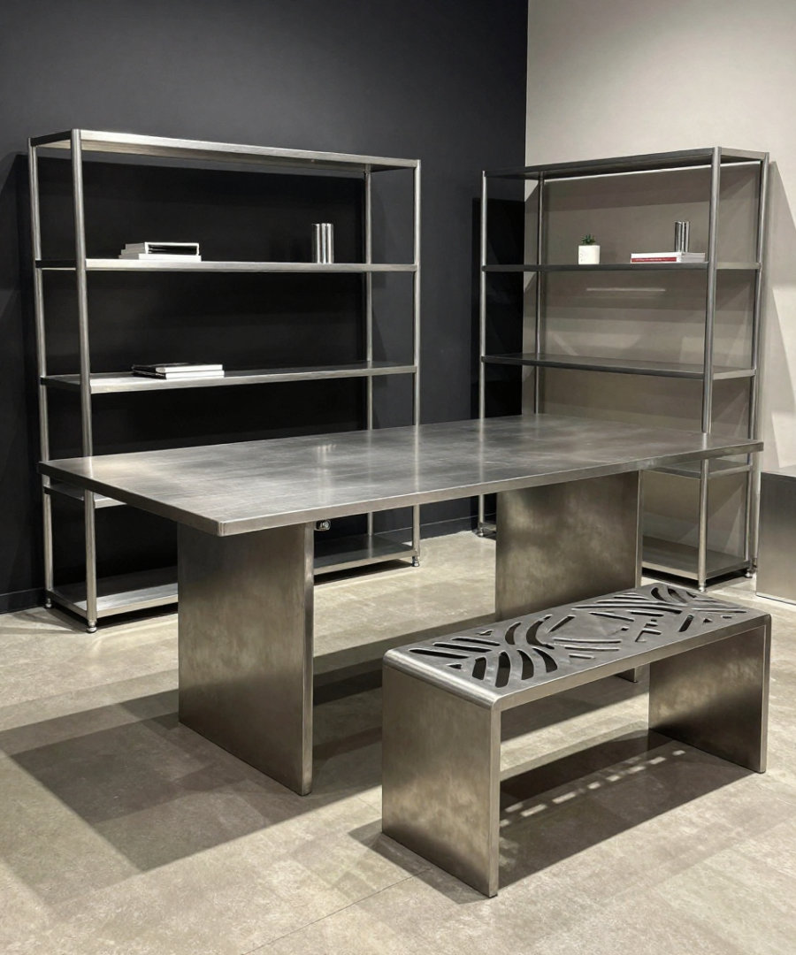 Custom steel furniture fabricated for a commercial interior